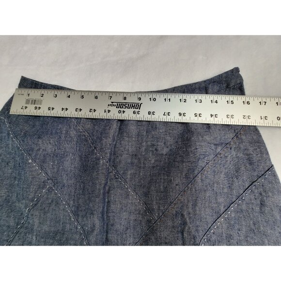 CAbi Style #930 Womens Blue Linen Skirt Flared Topstitch Patchwork A-Line Size 6 - Picture 6 of 8